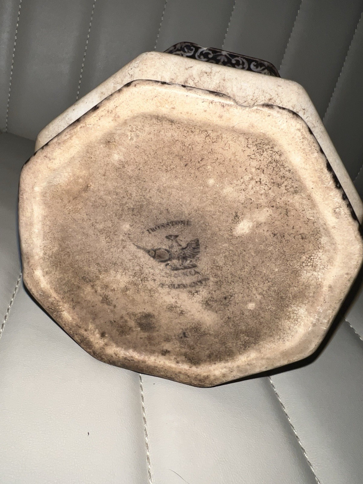 RARE Ironstone Antique Ceramic Hexagonal Planter Black & White Architectural