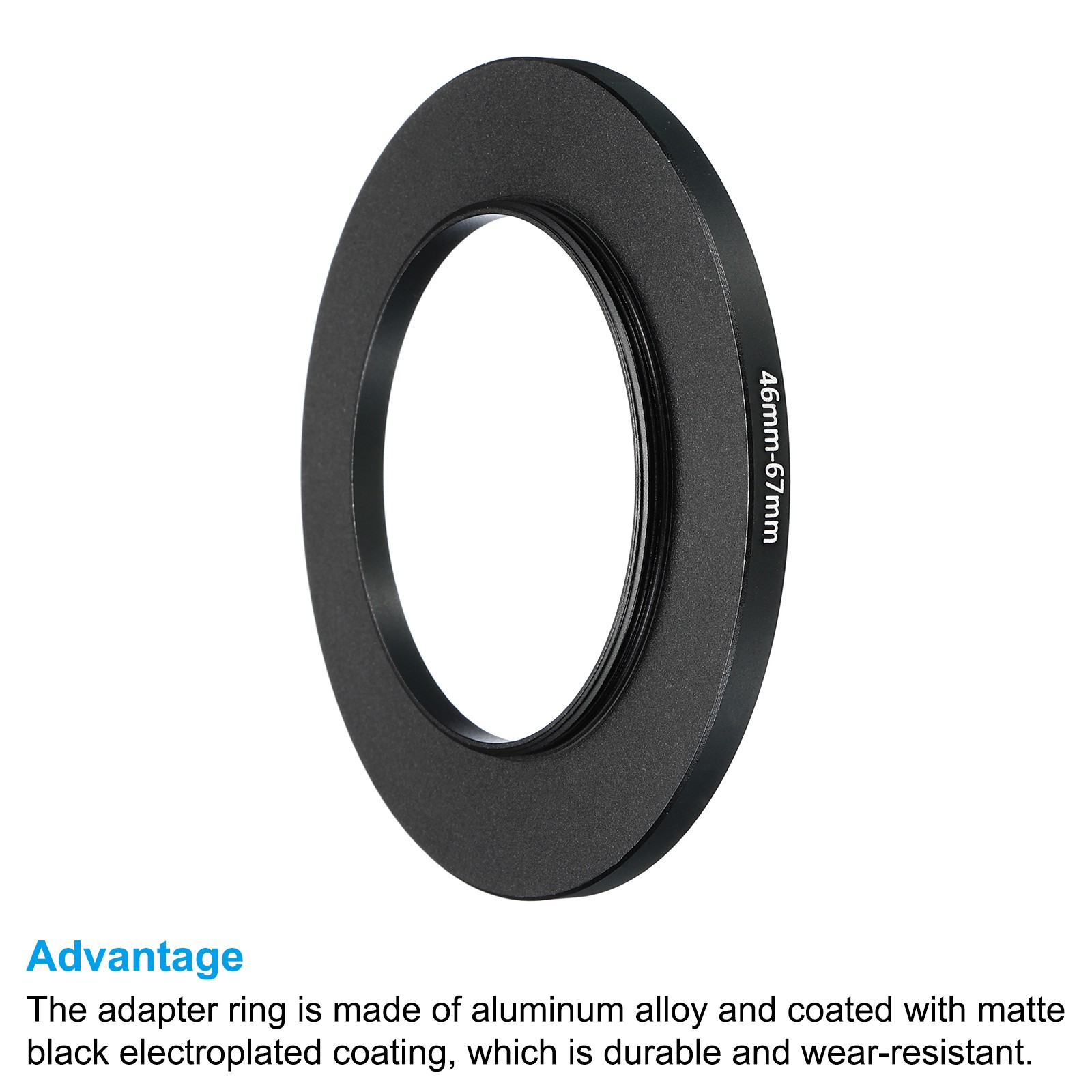 46mm-67mm Metal Step Up Ring, 2 Pcs Camera Lens Filter Adapter Ring Black