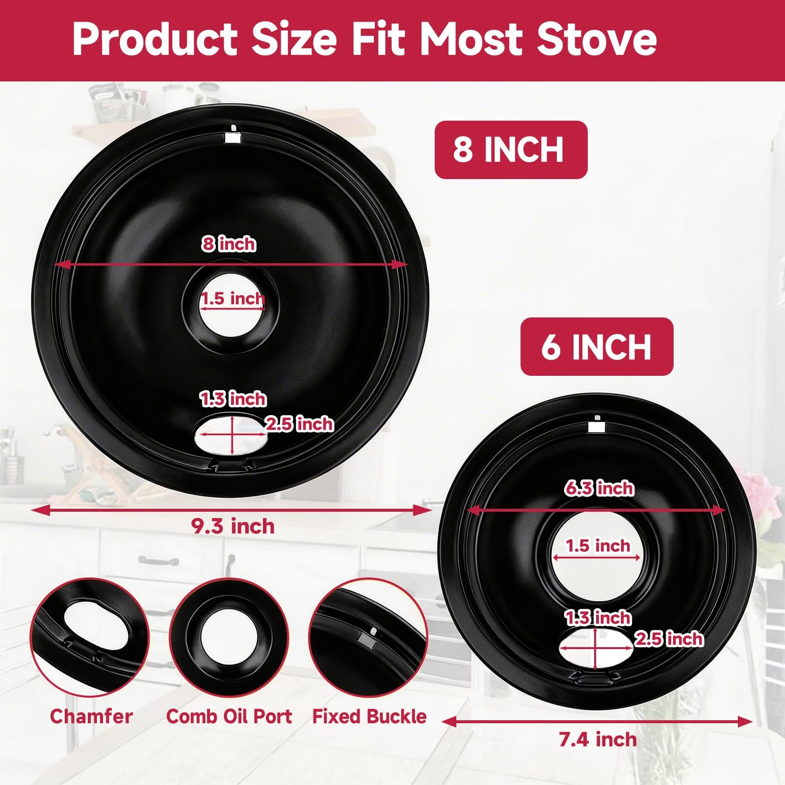 Black Electric Stove Drip Pans Set, 3 Small 1 Large Universal Replacement Dri...