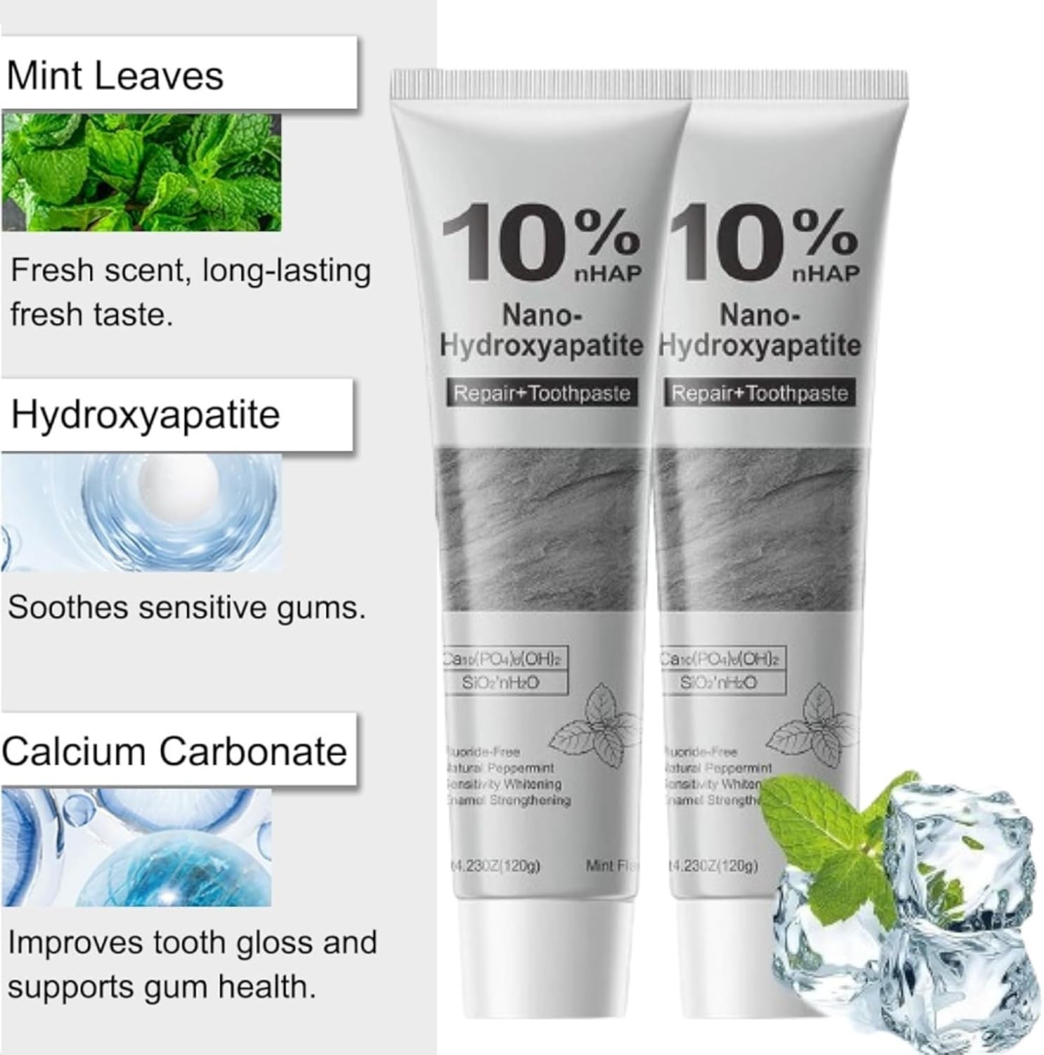 2Pcs 10% Hydroxyapatite Toothpaste,Nano-Hydroxyapatite Toothpaste 4.23 oz