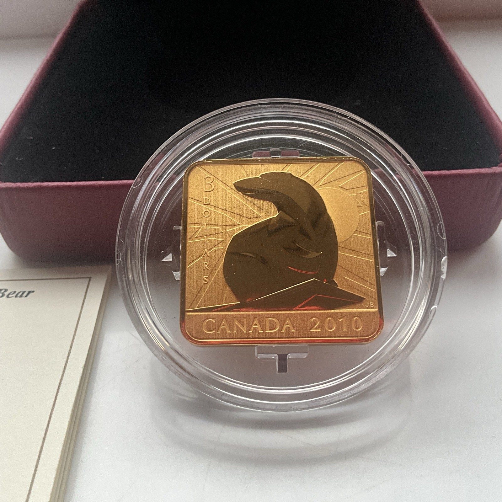 Canada 2010 polar bear plated in 24k gold Coin box coa