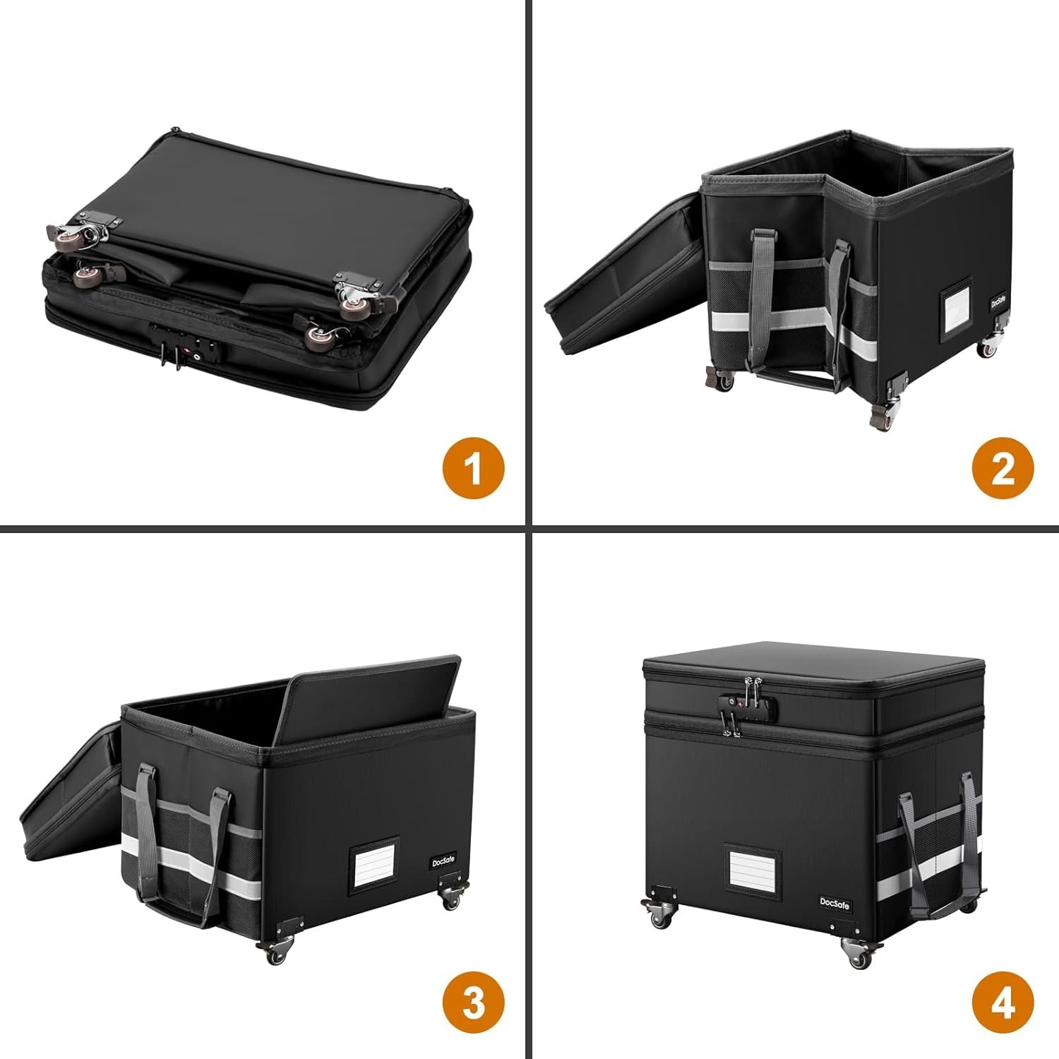 Collapsible Fireproof File Box with Lock and Wheels - Secure Document Storage