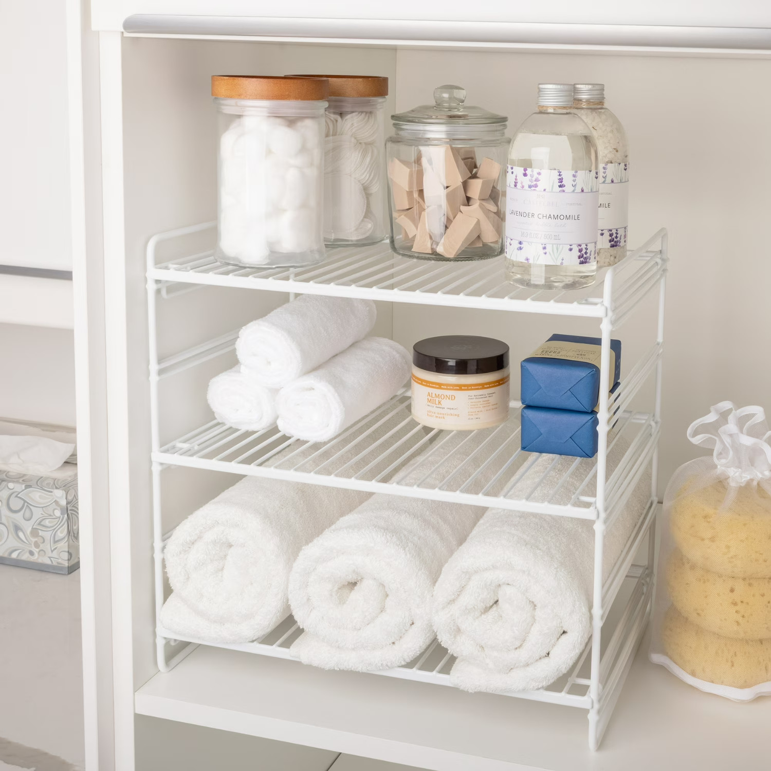 Mainstays Kitchen Organizer 3 Tier Adjustable Steel Shelf White Storage