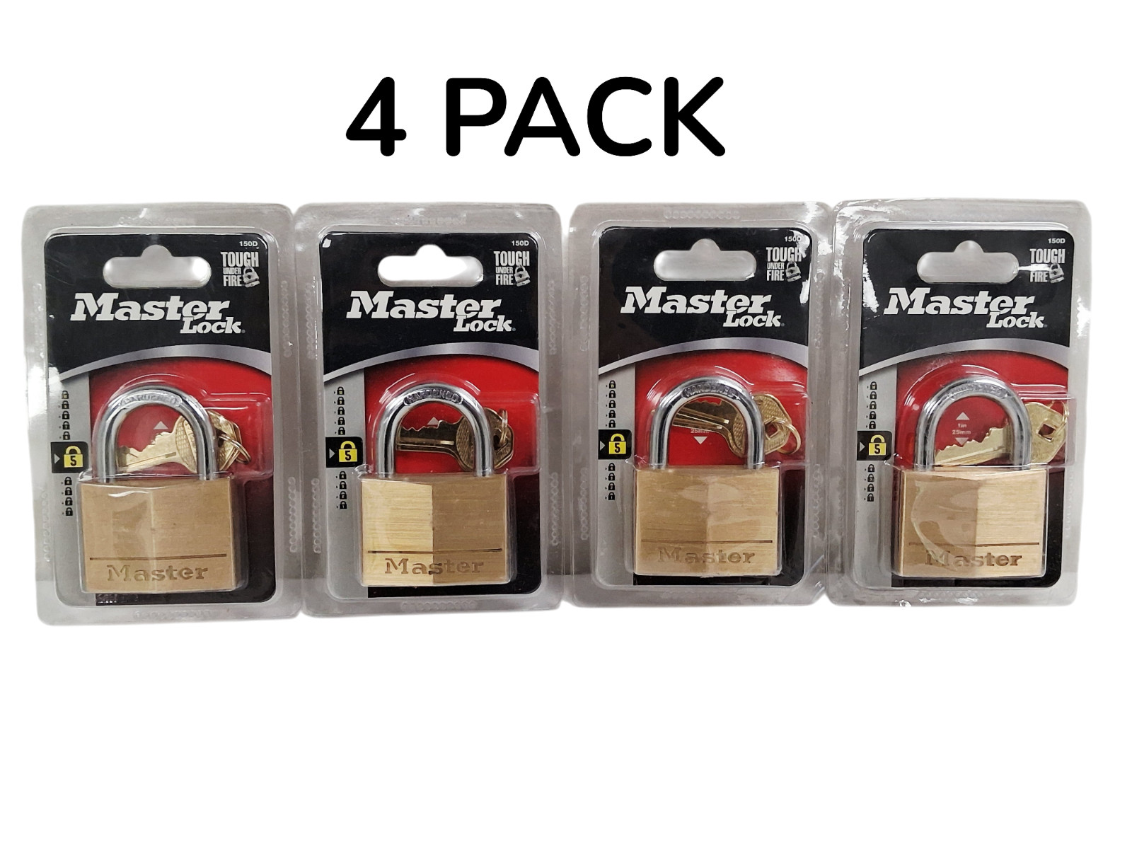 4 PACK Master Lock 150D 5-Pin Cylinder Brass Padlock With (2) Keys - 1-7/16 in.