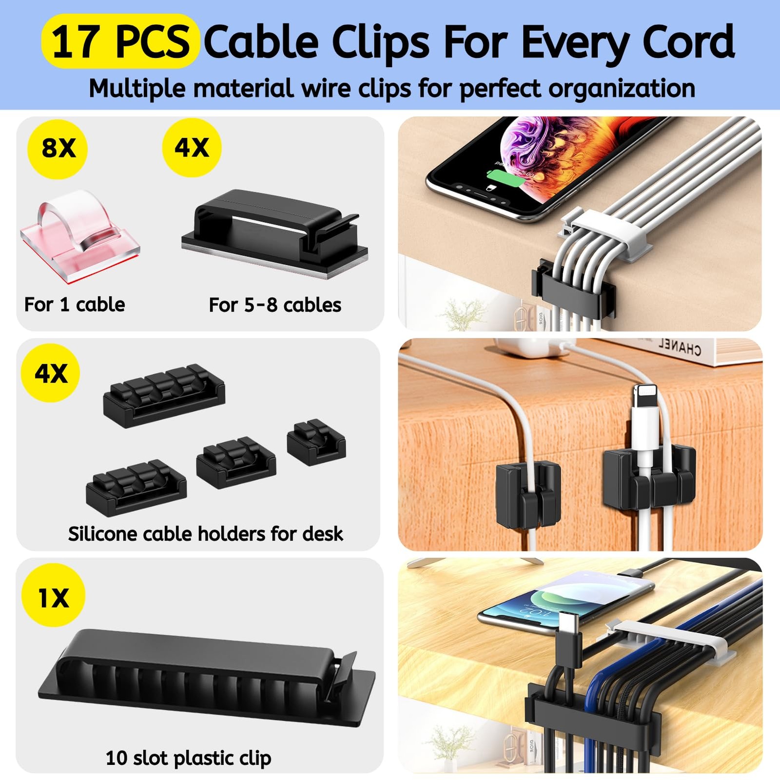 Cable Box - [142Pcs] Management Kit, Medium Cord Hider Medium, Black