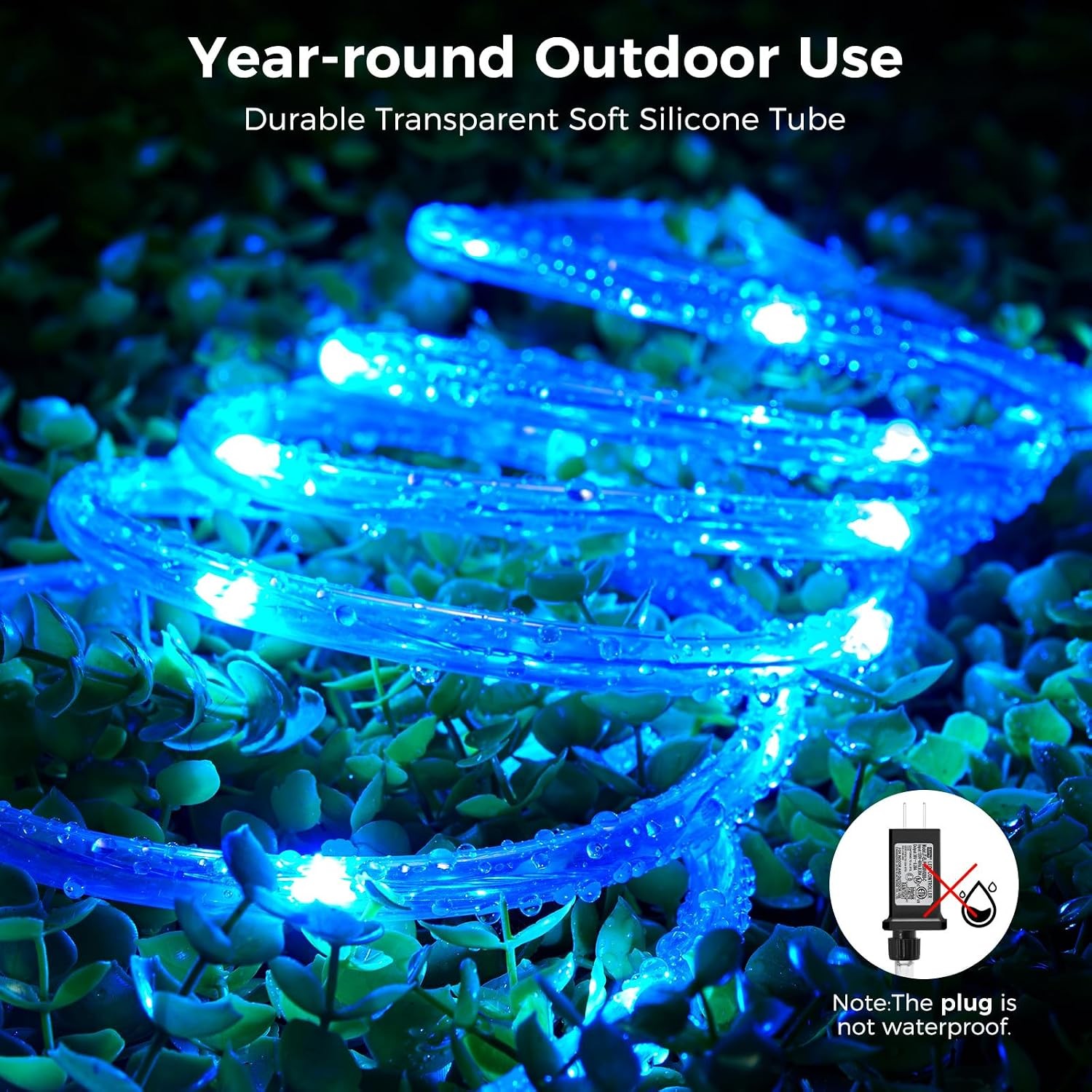 Color Changing Rope Lights Outdoor 33FT 100 LED String with Plug & Remote