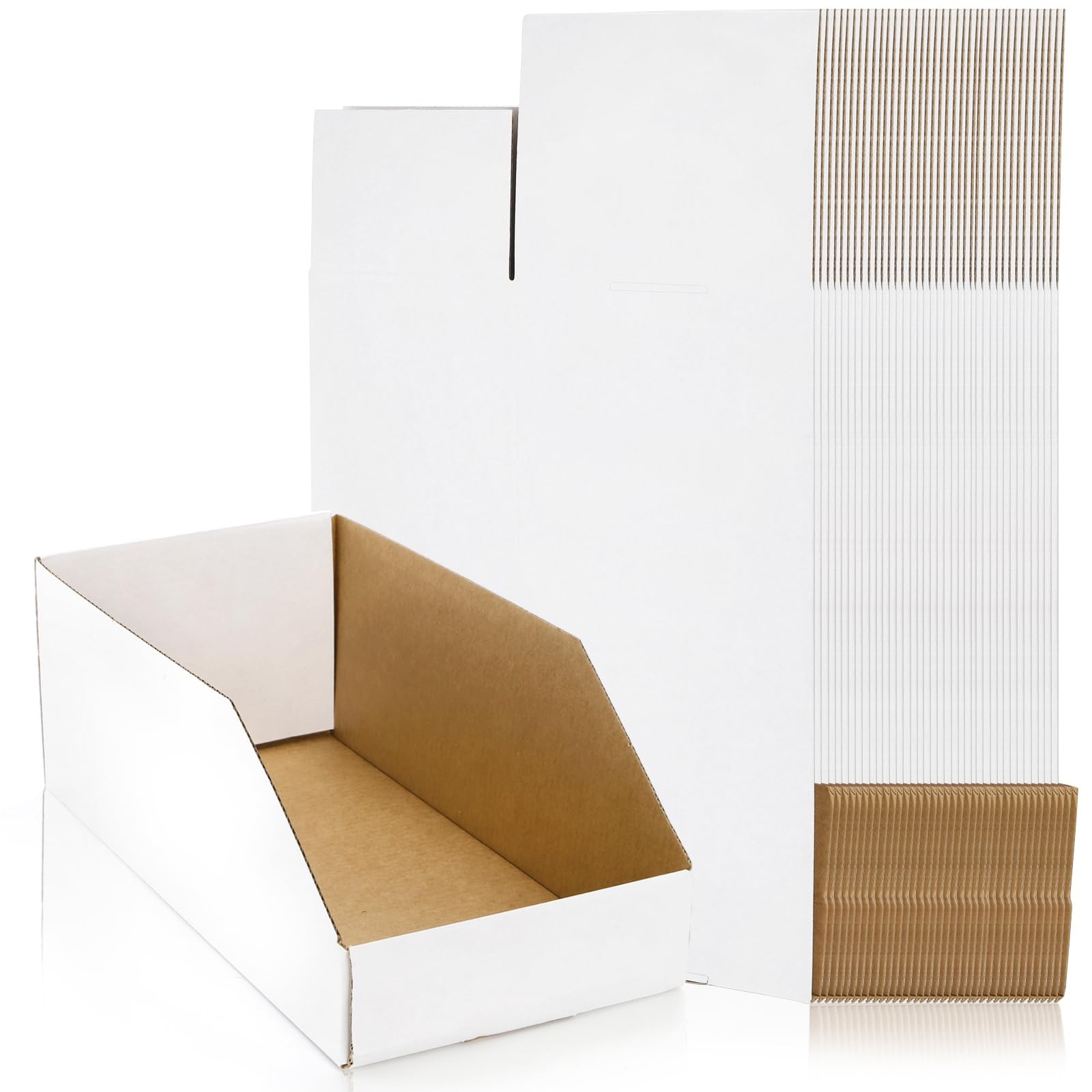 35 Pack Cardboard Storage Bins, 12" x 6" x 4.5" Corrugated Open Top Box, Whit...