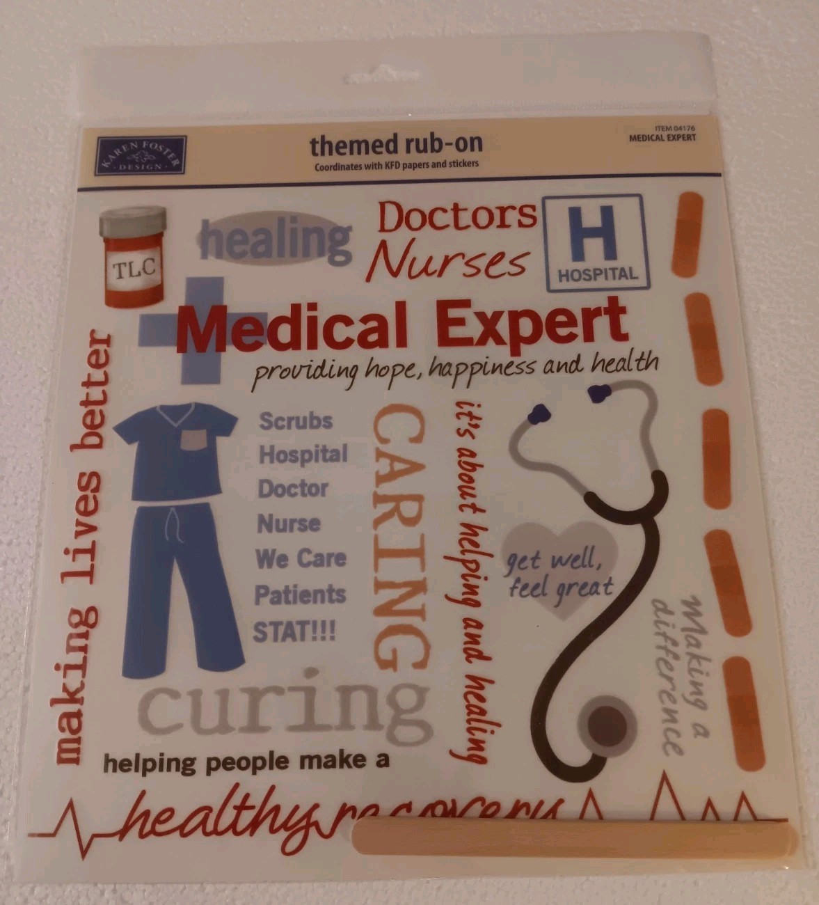 Karen Foster Rub-on MEDICAL EXPERT 8" X 8" Scrapbooking Sheet (Doctors, Nurses)