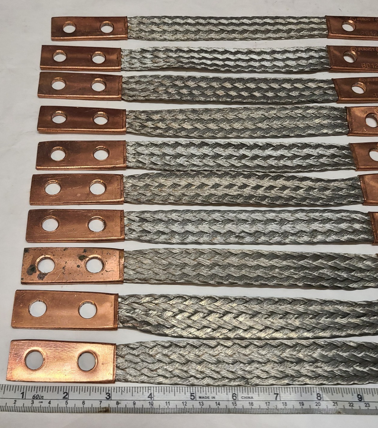 Burndy Flexible Copper Braid, 12" Long, 2 Holes, 2 Ferrules Model BD12