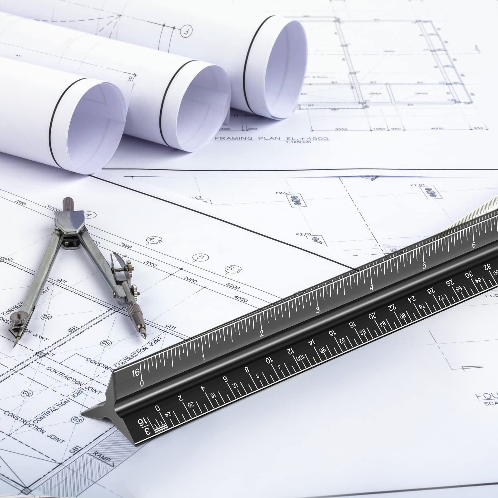 Architectural Scale Ruler for Blueprint, 12'' Metric Metal Engineers Triangle...