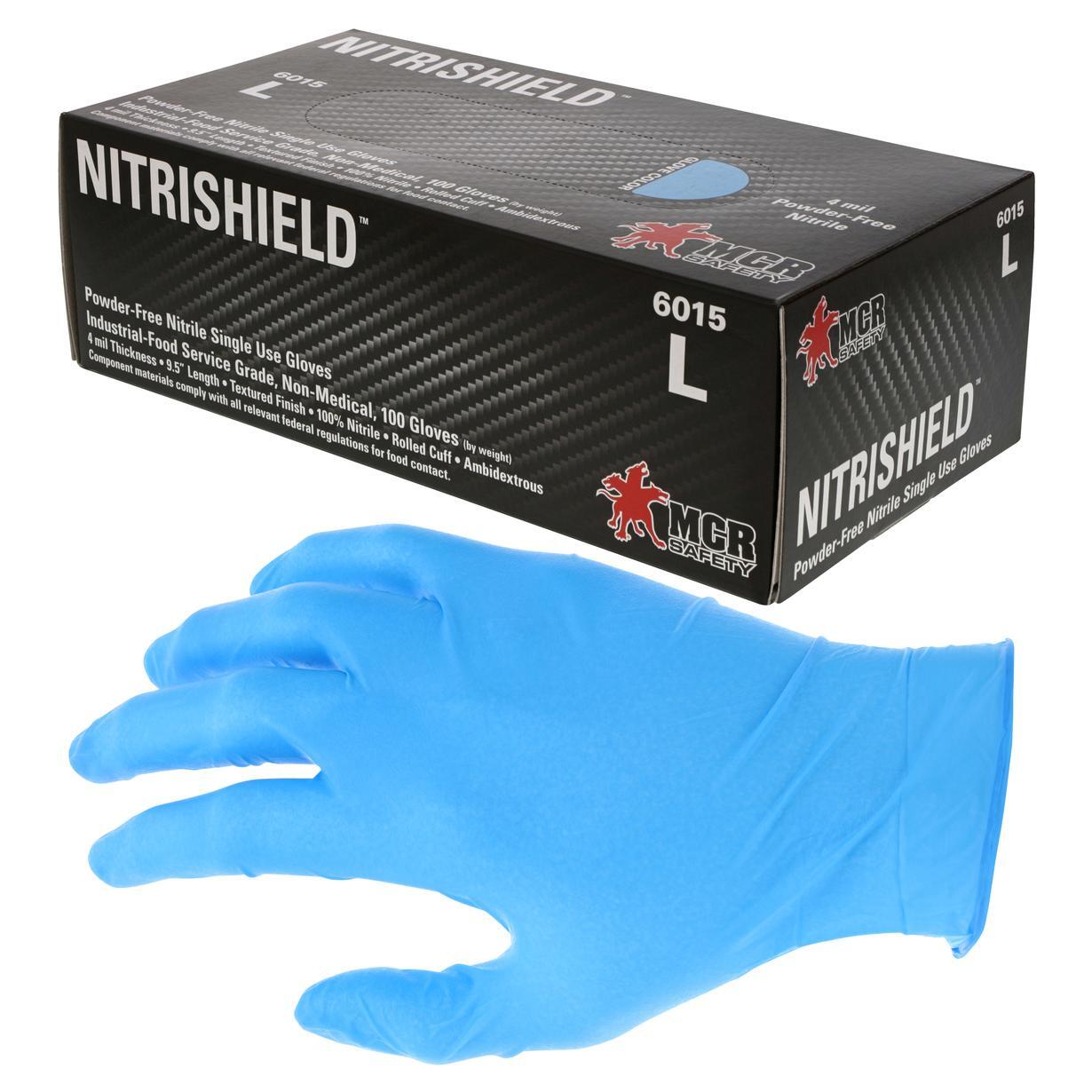 MCR Safety 6015 NitriShield Disposable Industrial Grade Nitrile Gloves - 4 mil -