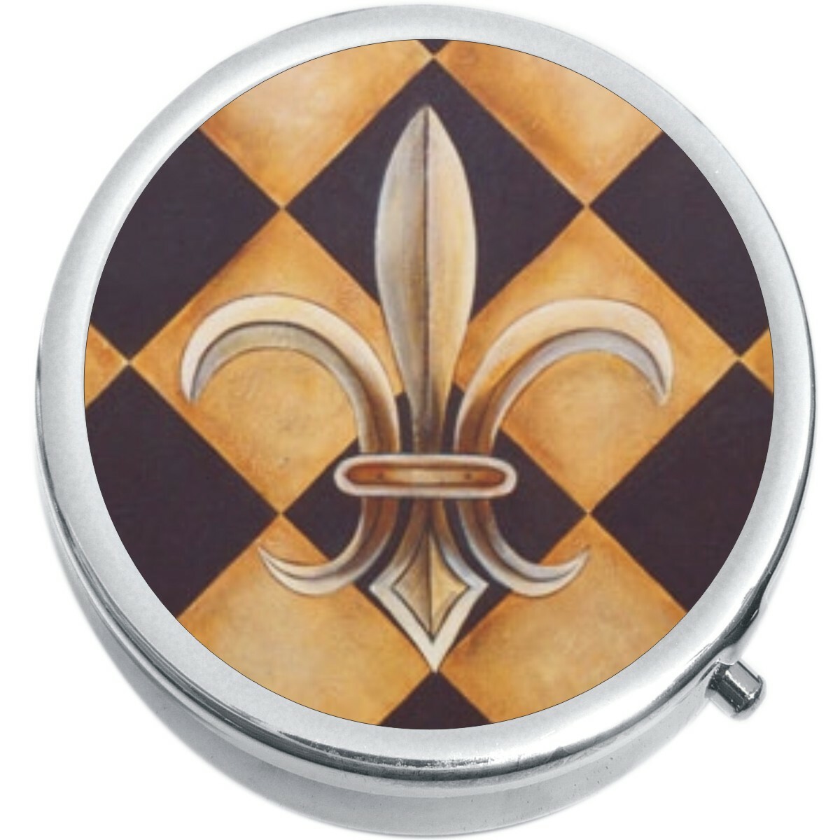 Checkered Fleur De Lis Medicine Vitamin Pill Box