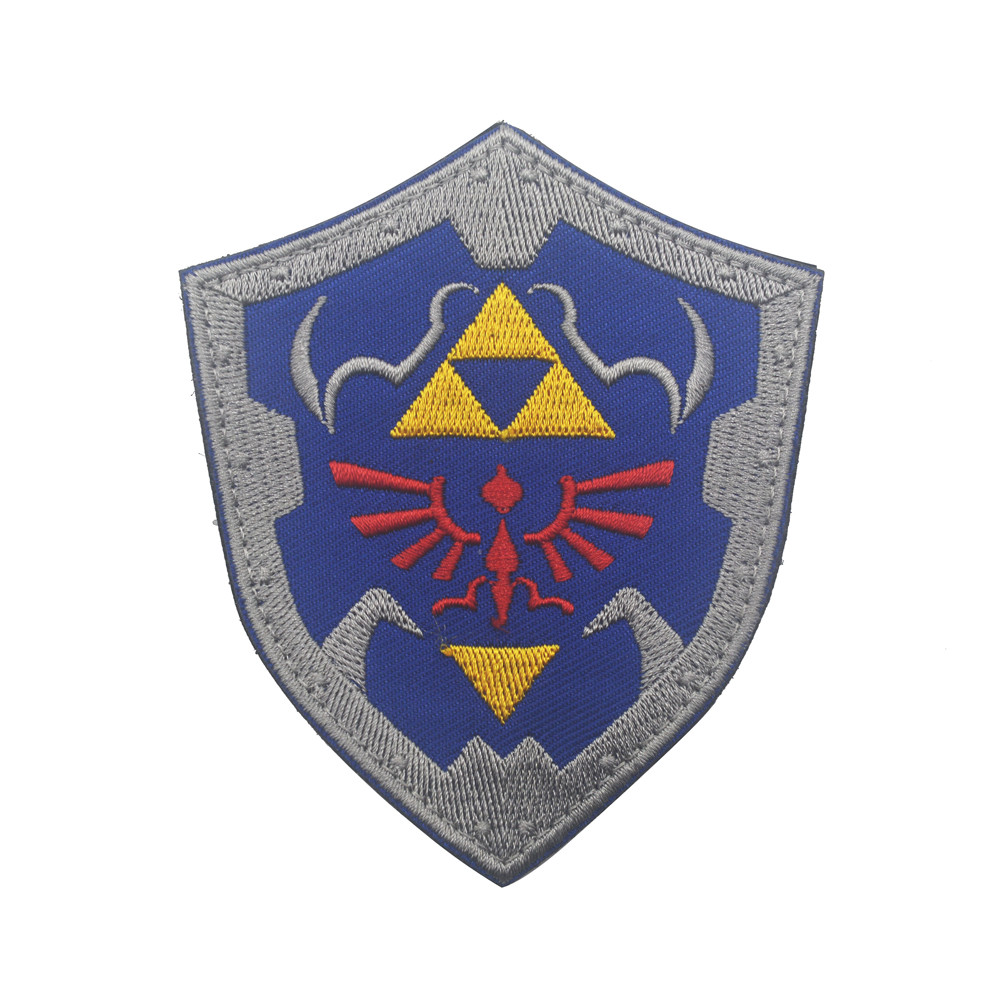 The Legend of Zelda Crest Shield Embroidered Hook Patch Badge Blue Gray