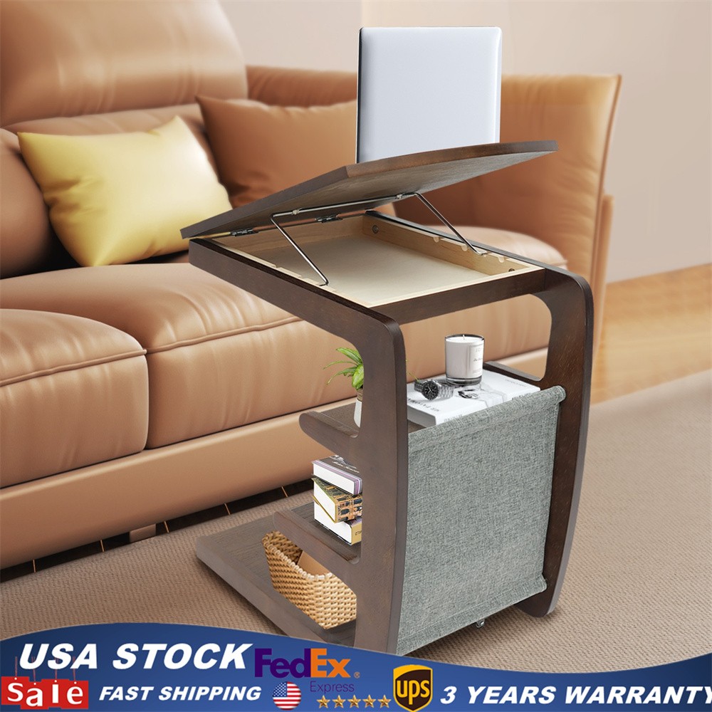 C-Shaped End Table 4-Tier Wooden Side Table Laptop Tray Coffee Table Couch Table