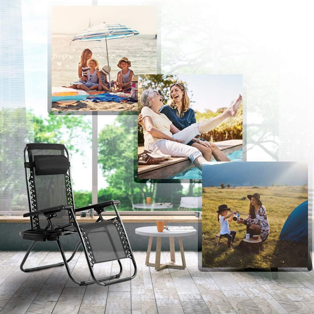 Zero Gravity Chairs Set of 2 Black Lounge Patio Chairs Outdoor Yard Beach with C