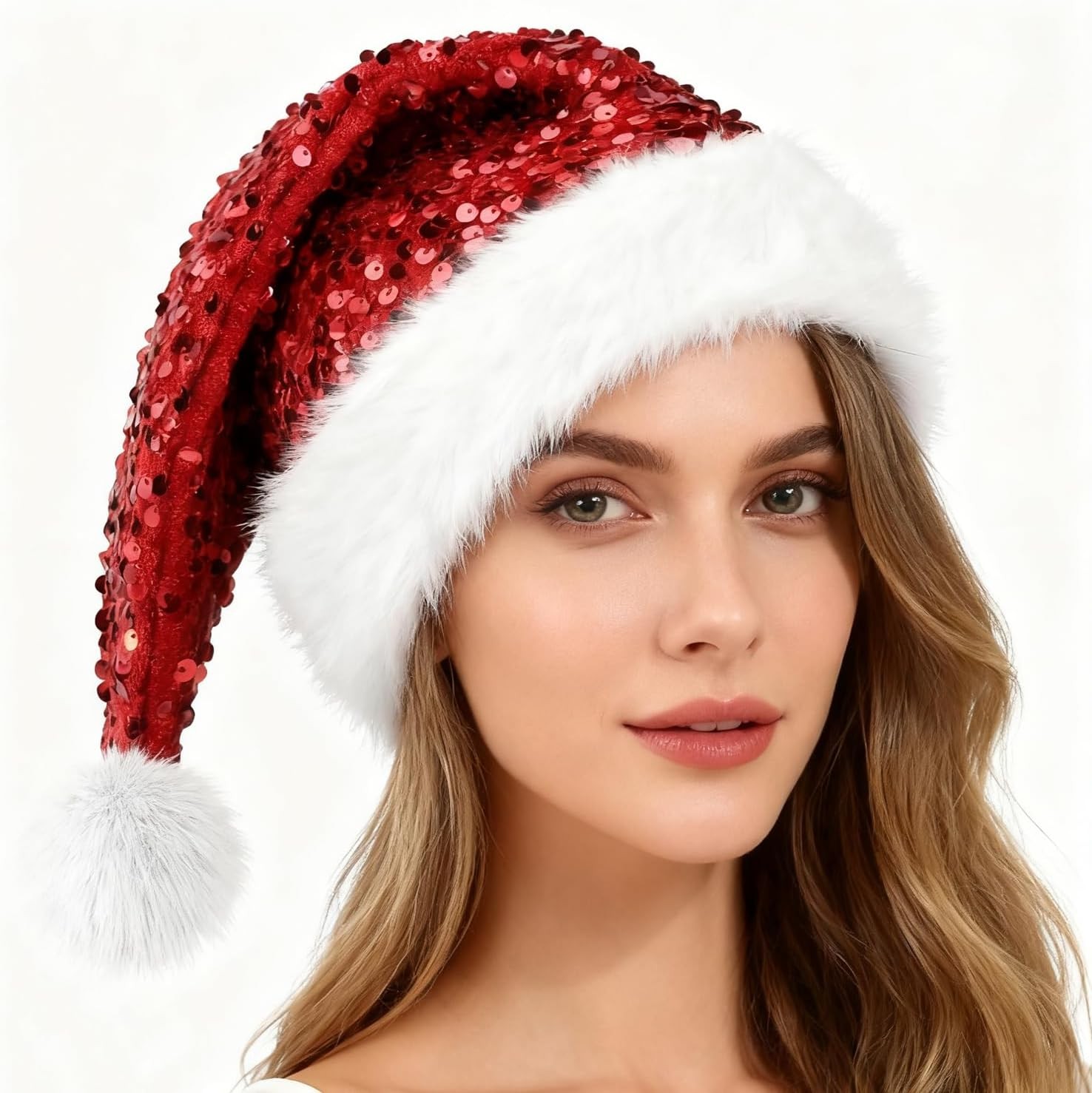 Ram Adult Christmas Sequin Santa Hat Holiday Glitter Hat Xmas Santa Hats for Chr