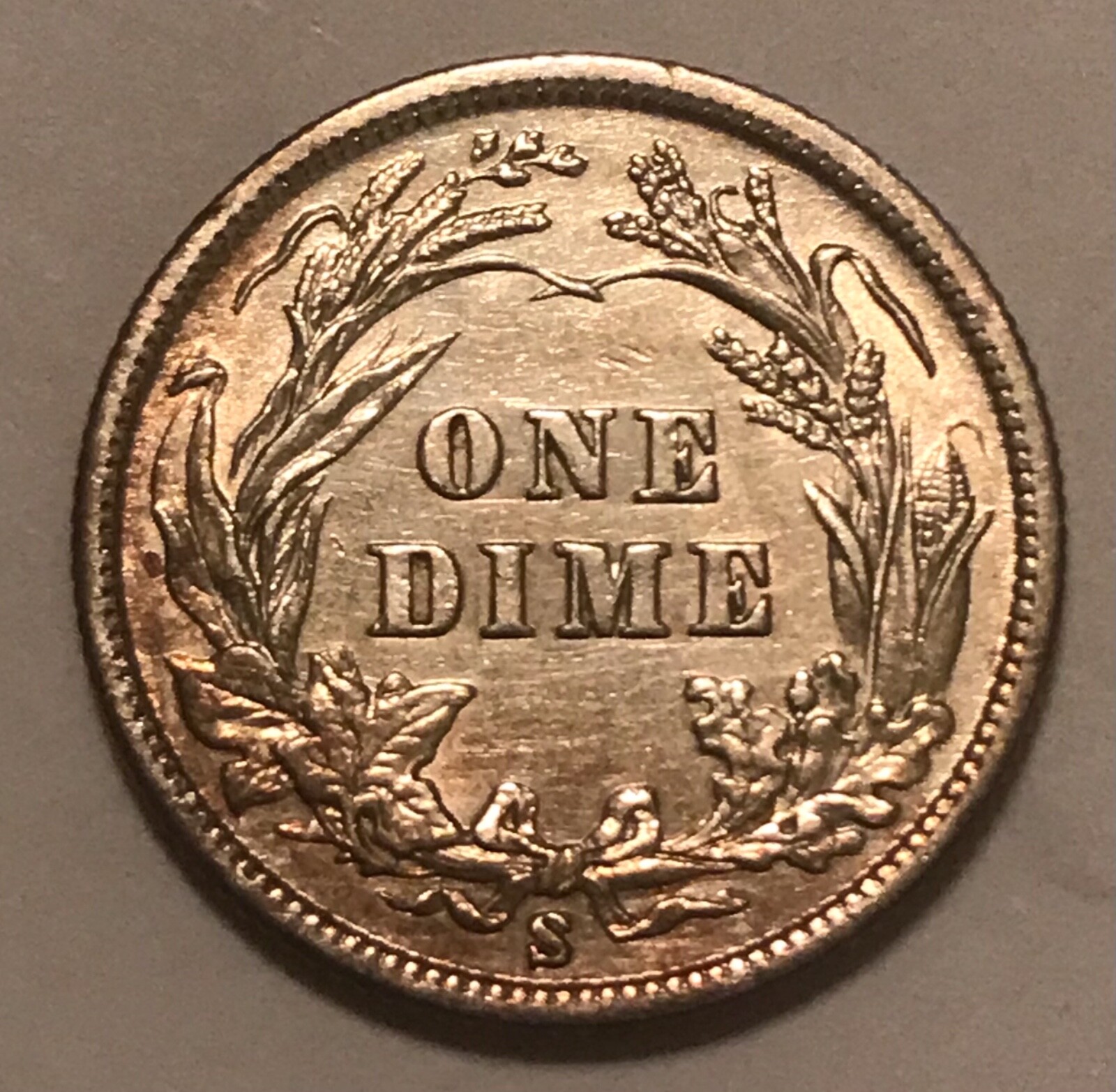 1900- s barber dime , AU ++