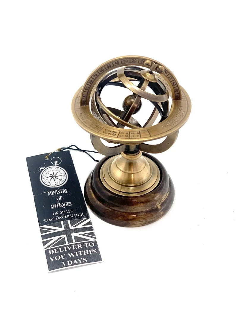 Antique Brass Armillary Sphere Astrolabe World Globe Maritime Desk Decor Gift