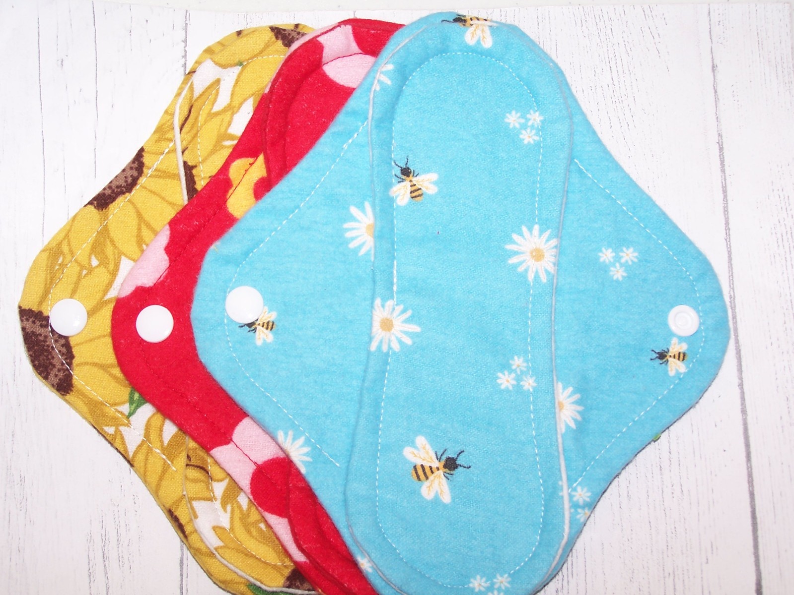 HM Set of 3 Flannel  Reusable Cloth Panty Liners with wings 8 inches