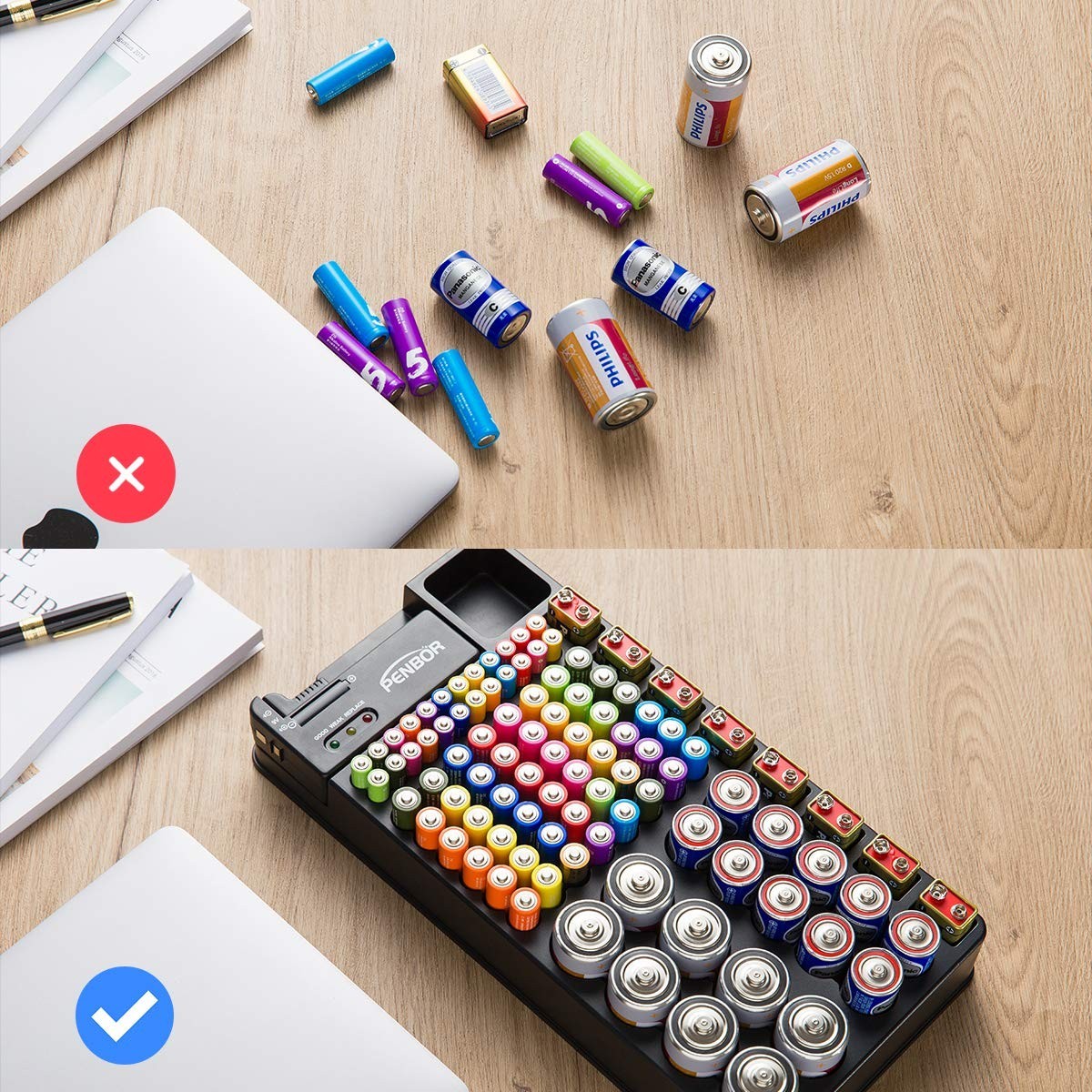 Effortless Battery Management: Wall-Mounted Organizer Holds 110 Batteries