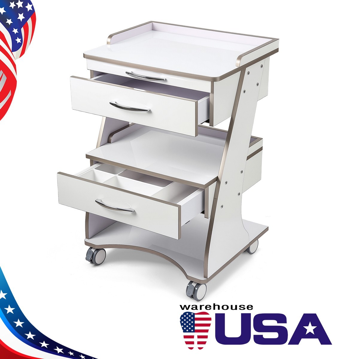Dental Storage Cabinet Double-Drawer 3 Layer-Tier Cart Tools Socket High-Gloss