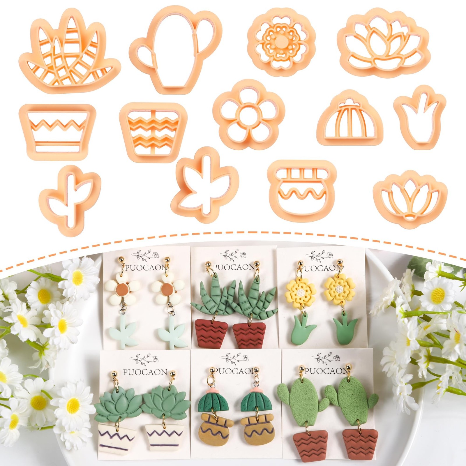 Puocaon Potted Plant Clay Cutters - 13 Pcs Cactus Flower Pot Clay Cutters for...