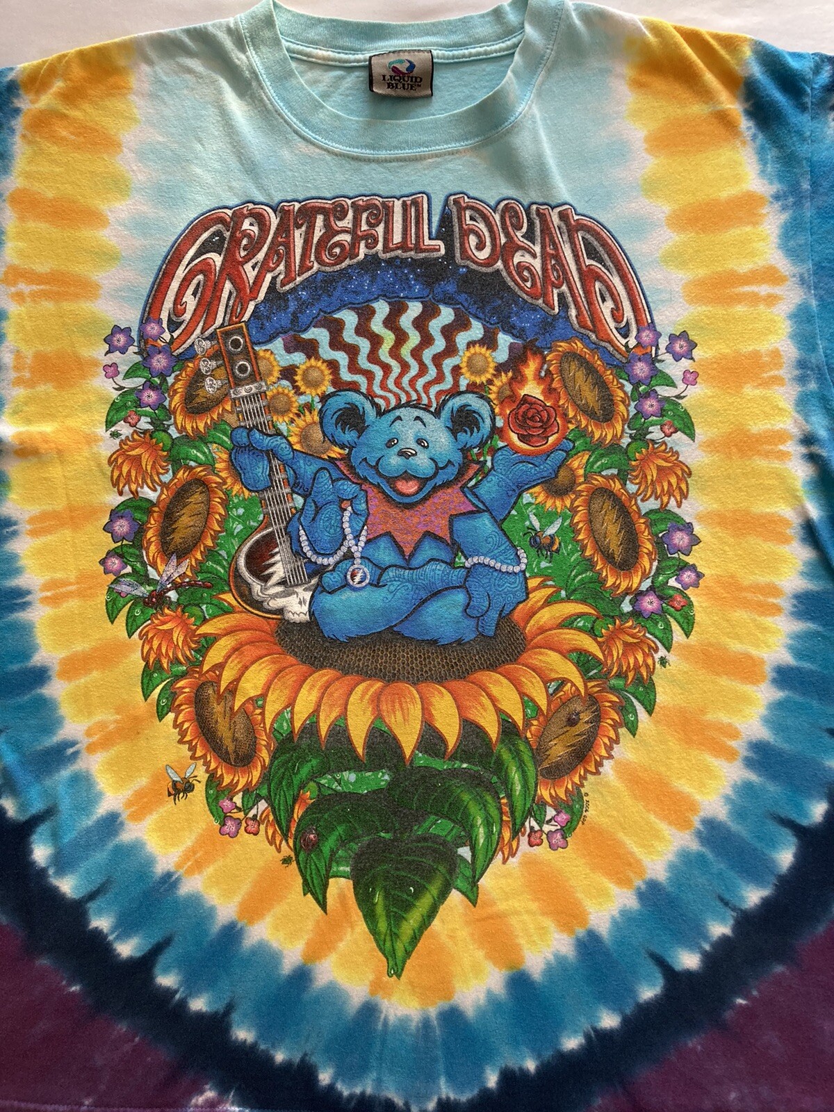 Vintage Grateful Dead Dancing Bear tie-dyed T-shirt with sunflowers Large Groovy