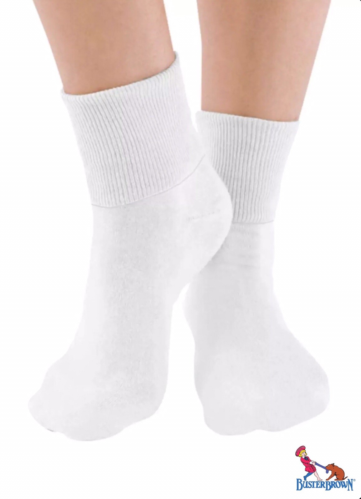 Women's BUSTER BROWN 100% Cotton Thin Fold over Bobby Crew Ankle Socks- 6 PAIRS
