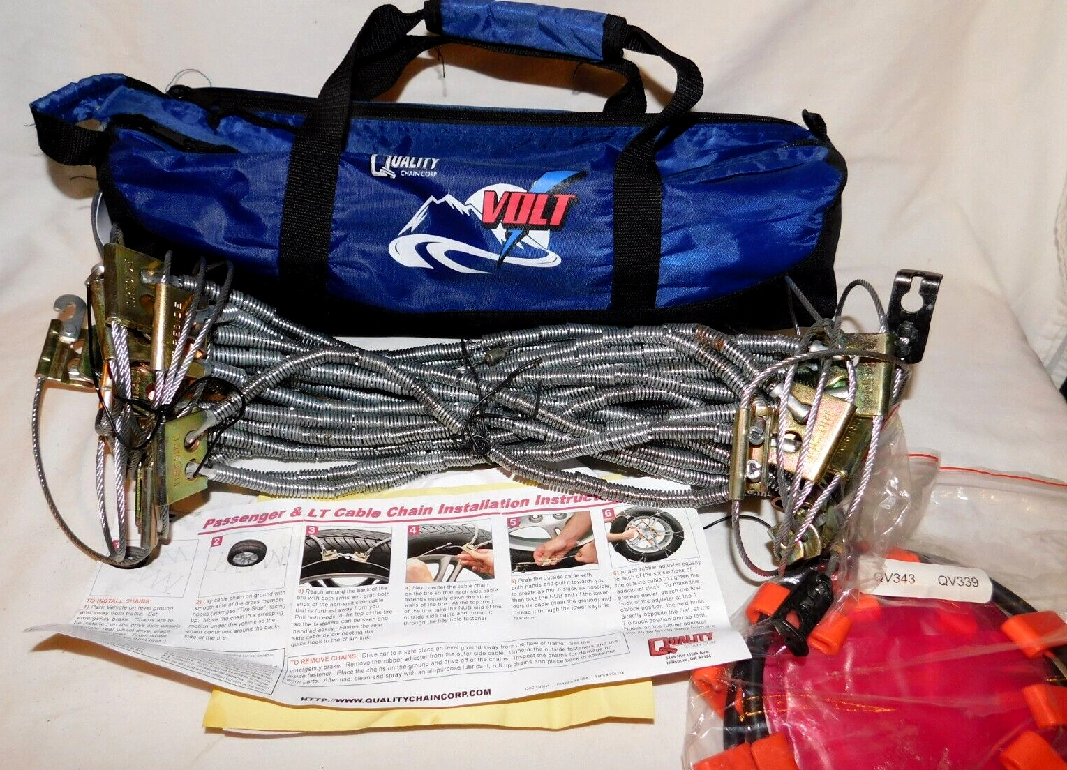 QV339 VOLT Diagonal Cable Premium Passenger Tire Chains in bag, Never Used