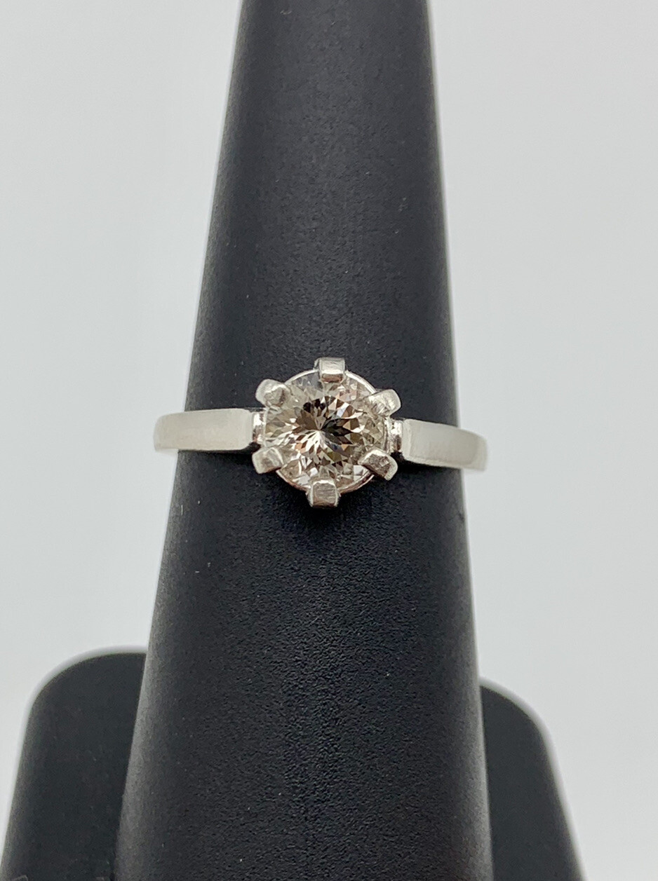 Round Cut Herkimer Diamond & Sterling Silver Ring .76ct, Cathedral Style S6