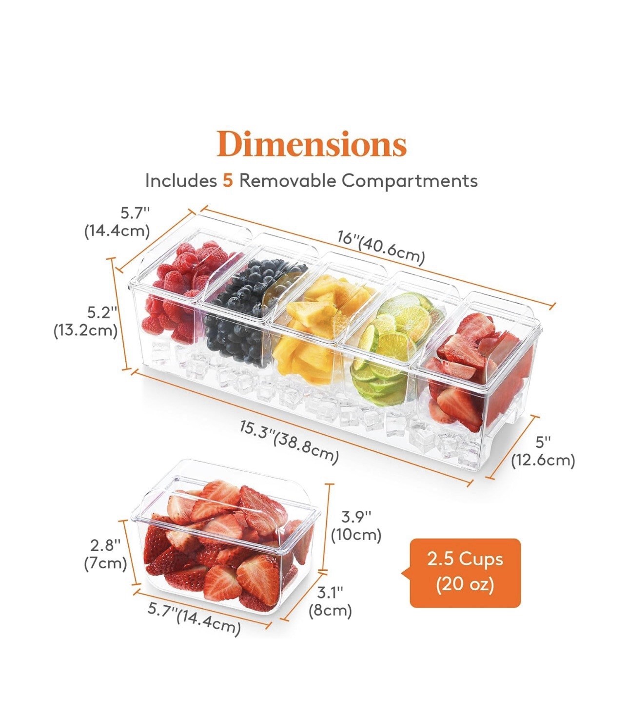 Ice Chilled Condiment Caddy with 5 Containers, 15.3" Server