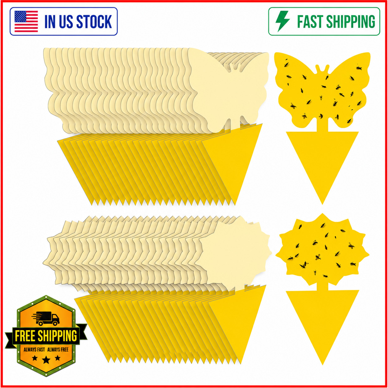 48PCS Sticky Fruit Fly Traps, Fungus Gnat Killer Trap use Indoor Outdoor
