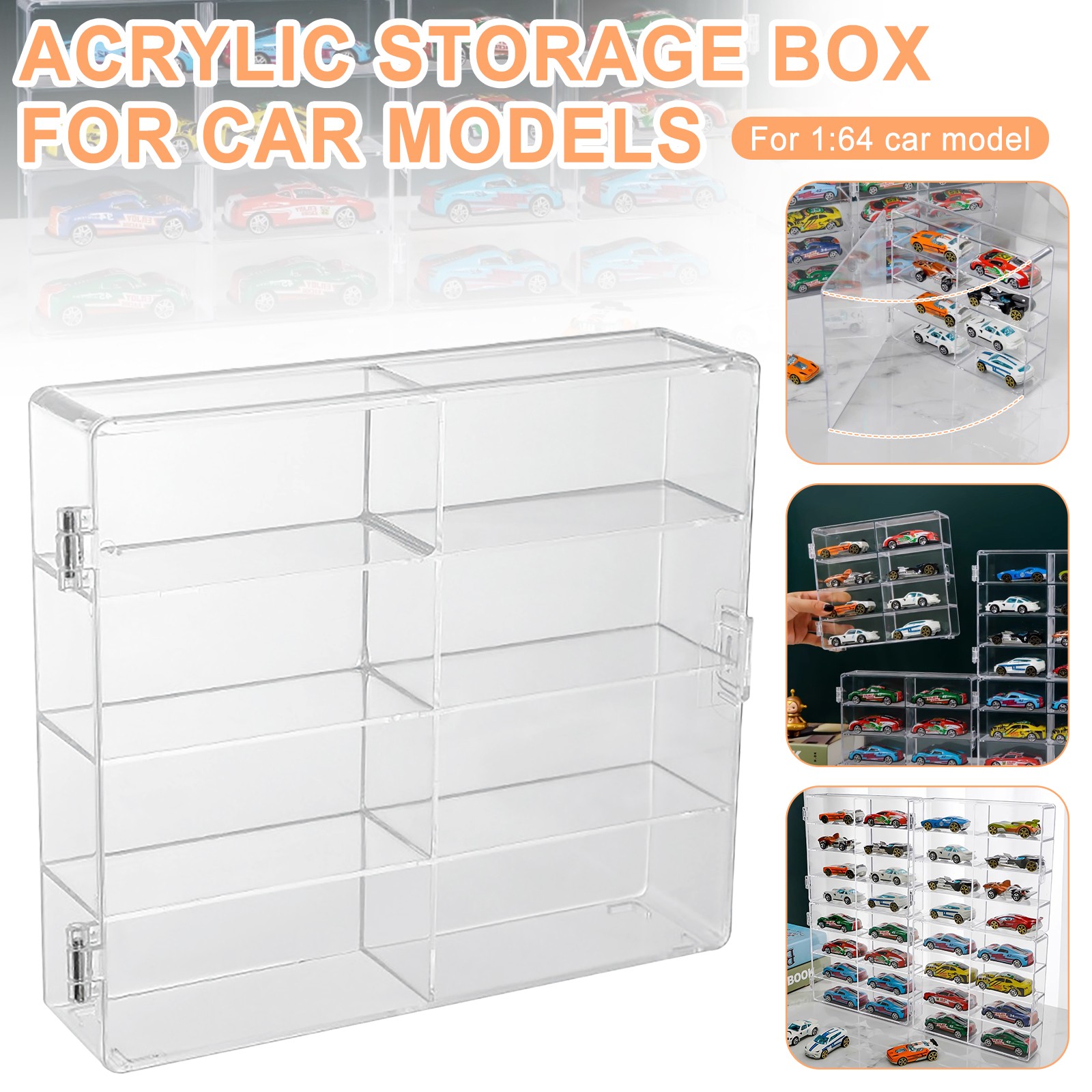 For Hotwheels 1/64 Scale Diecast 8 Car Display Case Storage Cabinet Shelf Rack