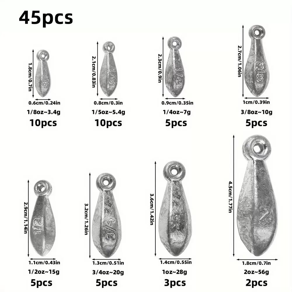 45x Lead Bank Sinkers Fishing Sinkers Kit Size 1oz 2oz..free expedited shipping!