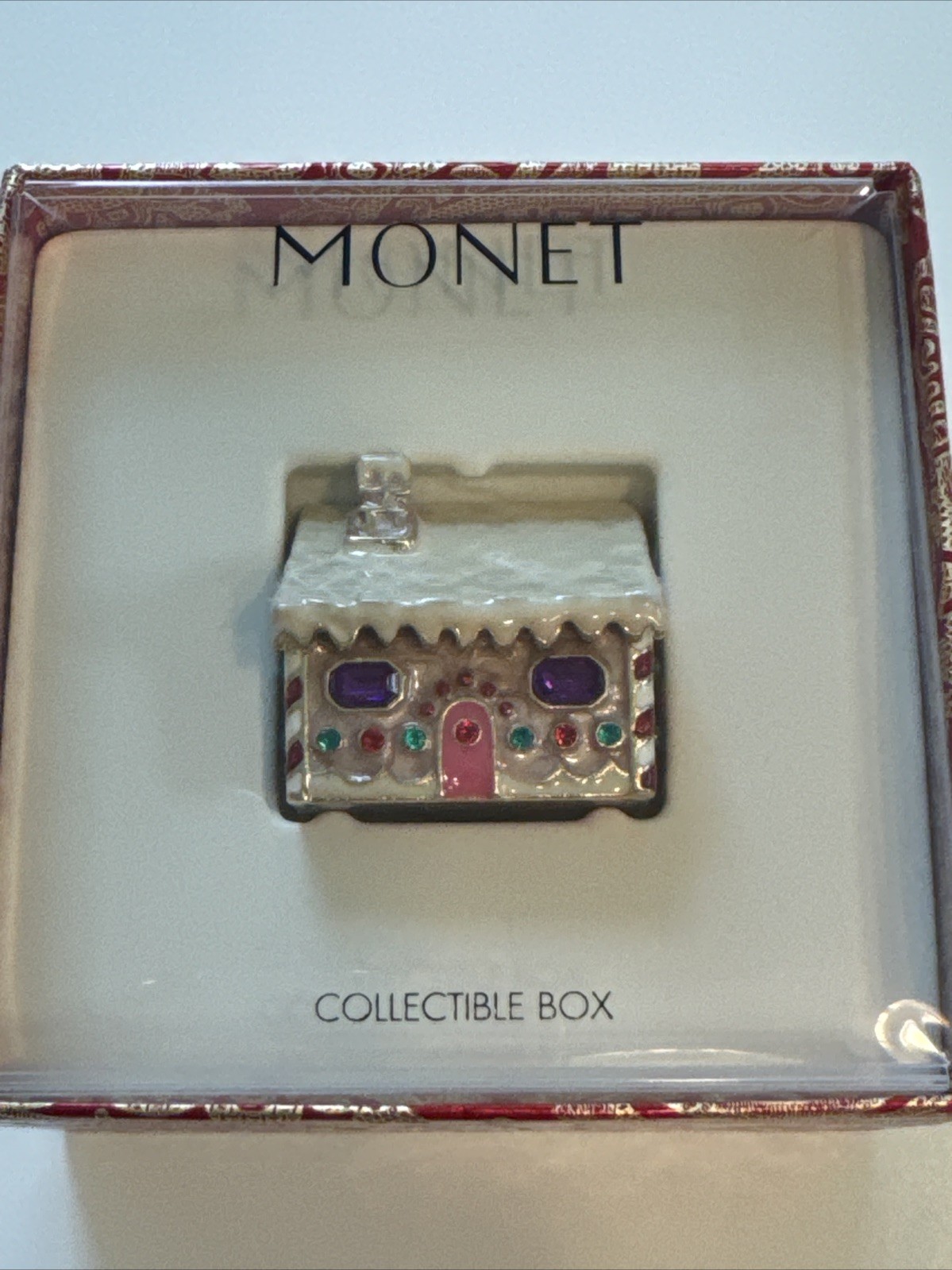 Monet Collectible trinket Box Gingerbread Candy House magnetic close Rhinestone