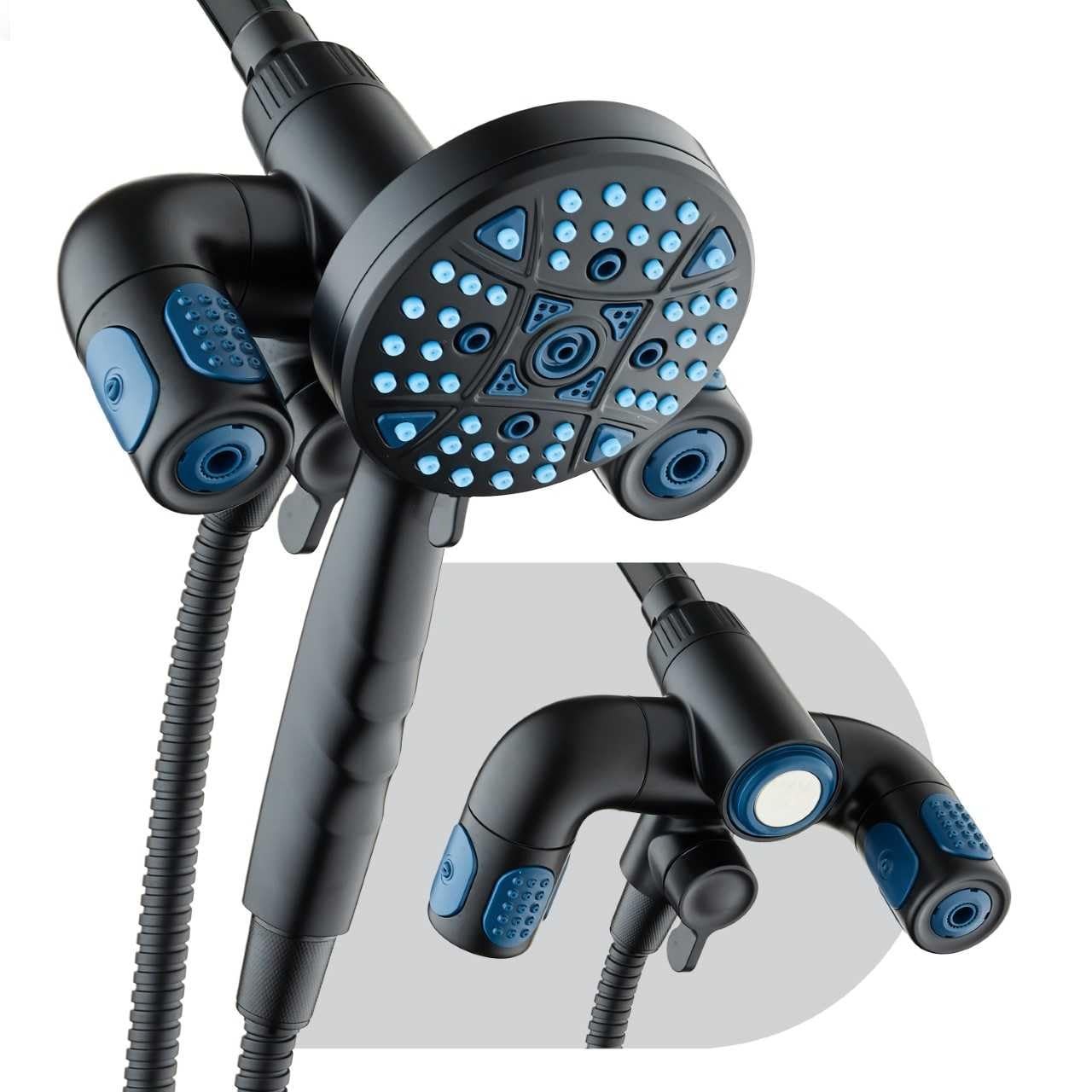 6ft Shower Head & Handheld 3 way Combo System Matte Black Polaris AquaCare High