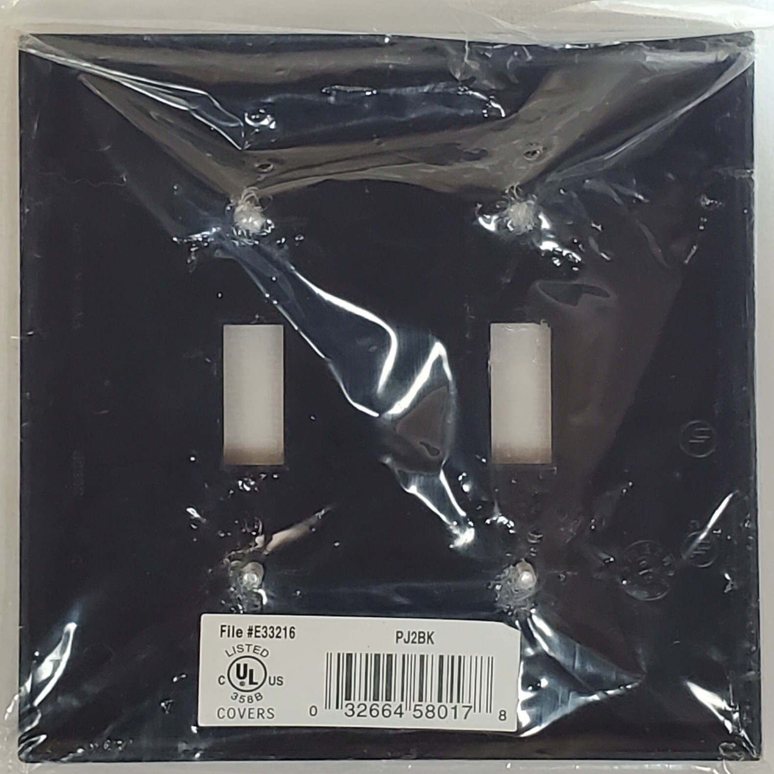 Black Duplex Toggle Switch 2-Gang Unbreakable Mid-Size Wallplate Cooper PJ2BK