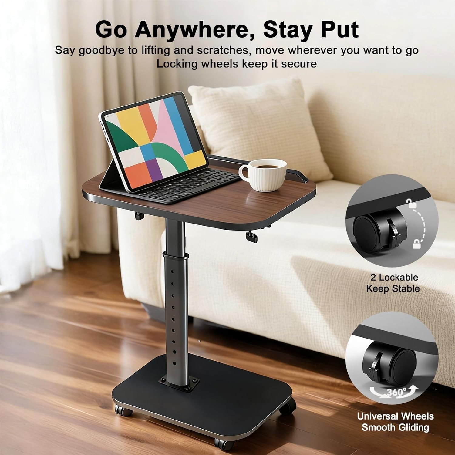 C Table End Table Adjustable Height Rolling TV Tray Table Small Spaces