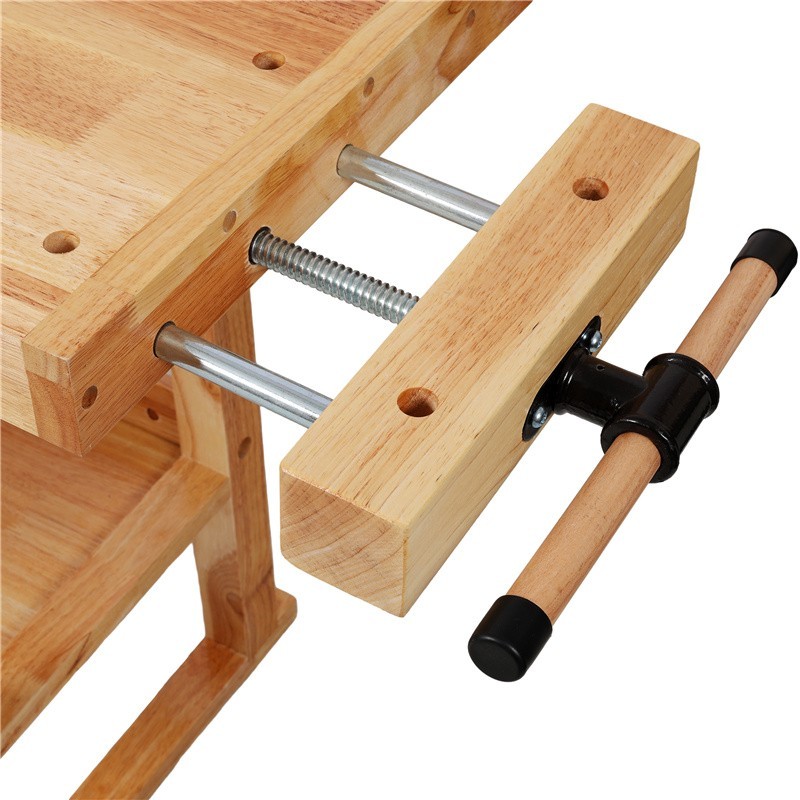 55" Workbench w/ Adjustable Handle 300LBS Load Rubber Wood Work Table for Garage