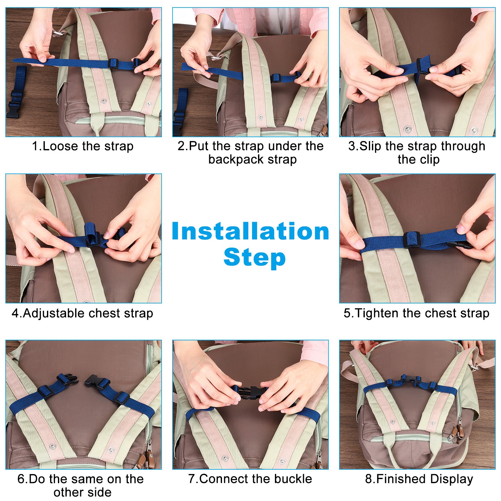 Backpack Chest Strap Set, 2 Pcs Strap with Quick-Release Buckle, Sky Blue,Orange