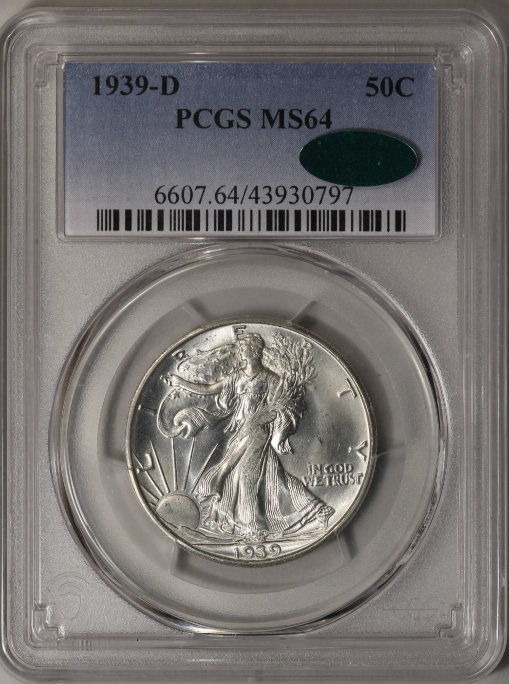 1939-D Walking Liberty Half Dollar PCGS & CAC MS-64