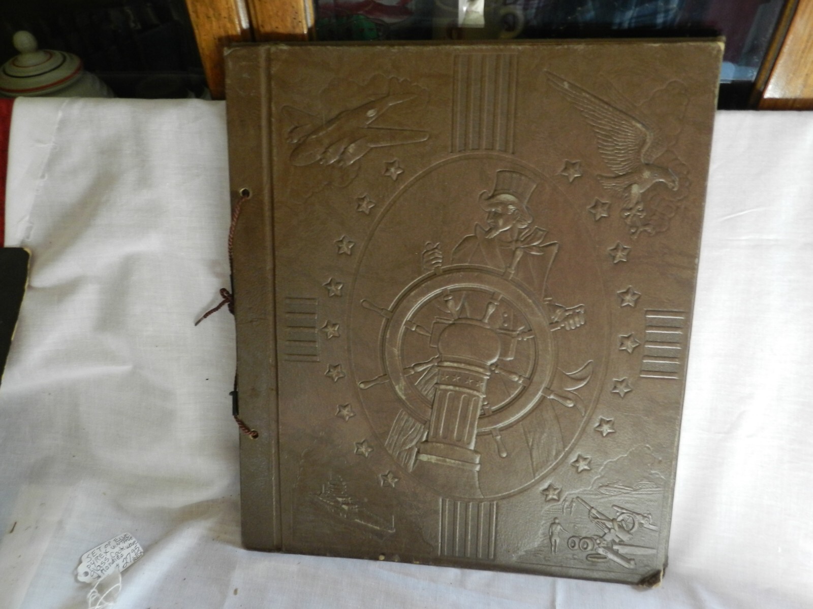 Vintage WW2 Era Scrapbook, Uncle Sam, Plane, Eagle, Ship, Cannon
