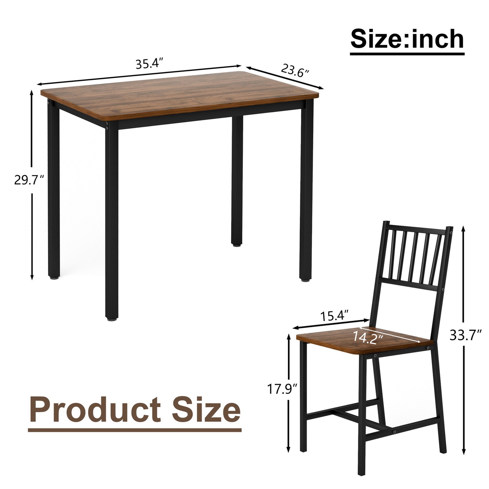 Compact Kitchen Breakfast Bar Dining Table & 2 Highback Chairs Set of 3 Small