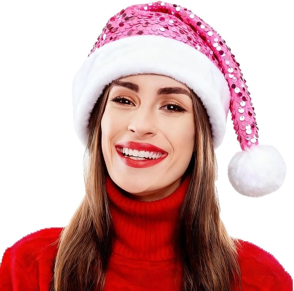 Sequin Santa Hat for Adults Christmas Holiday Party Accessory, Festival Headwear