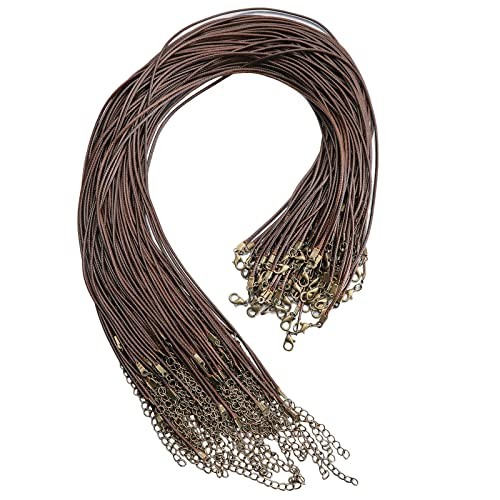 100 Pcs 18" 1.5mm Brown Waxed Cord Necklace String Bracelet Faux 18"-Brown