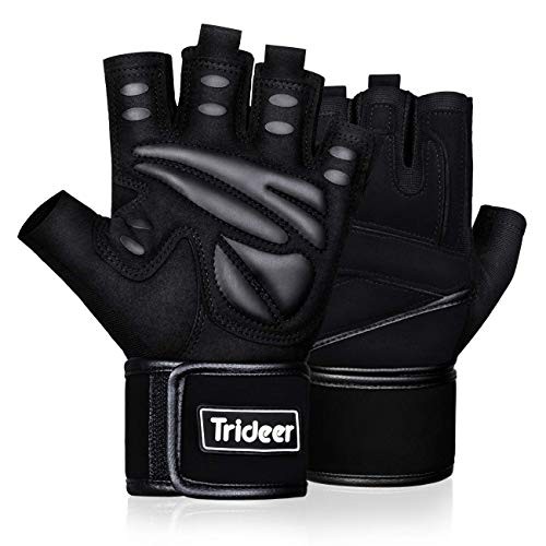 Padded Weight Lifting Gym Workout Gloves for Men with Wrist Large Black