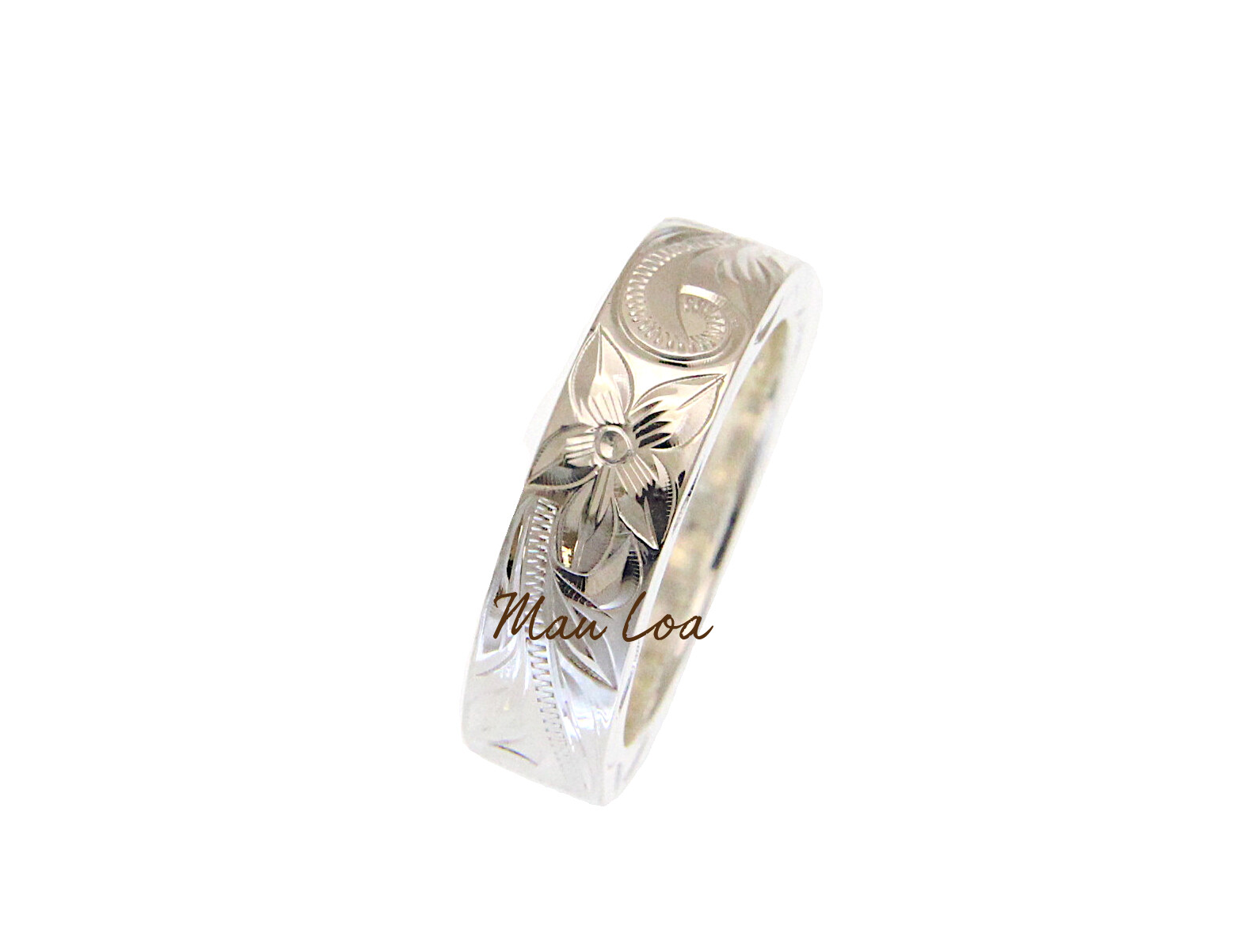 925 Sterling Silver 6mm Hawaiian Scroll Hand Engraved on Side Heavy Ring Band