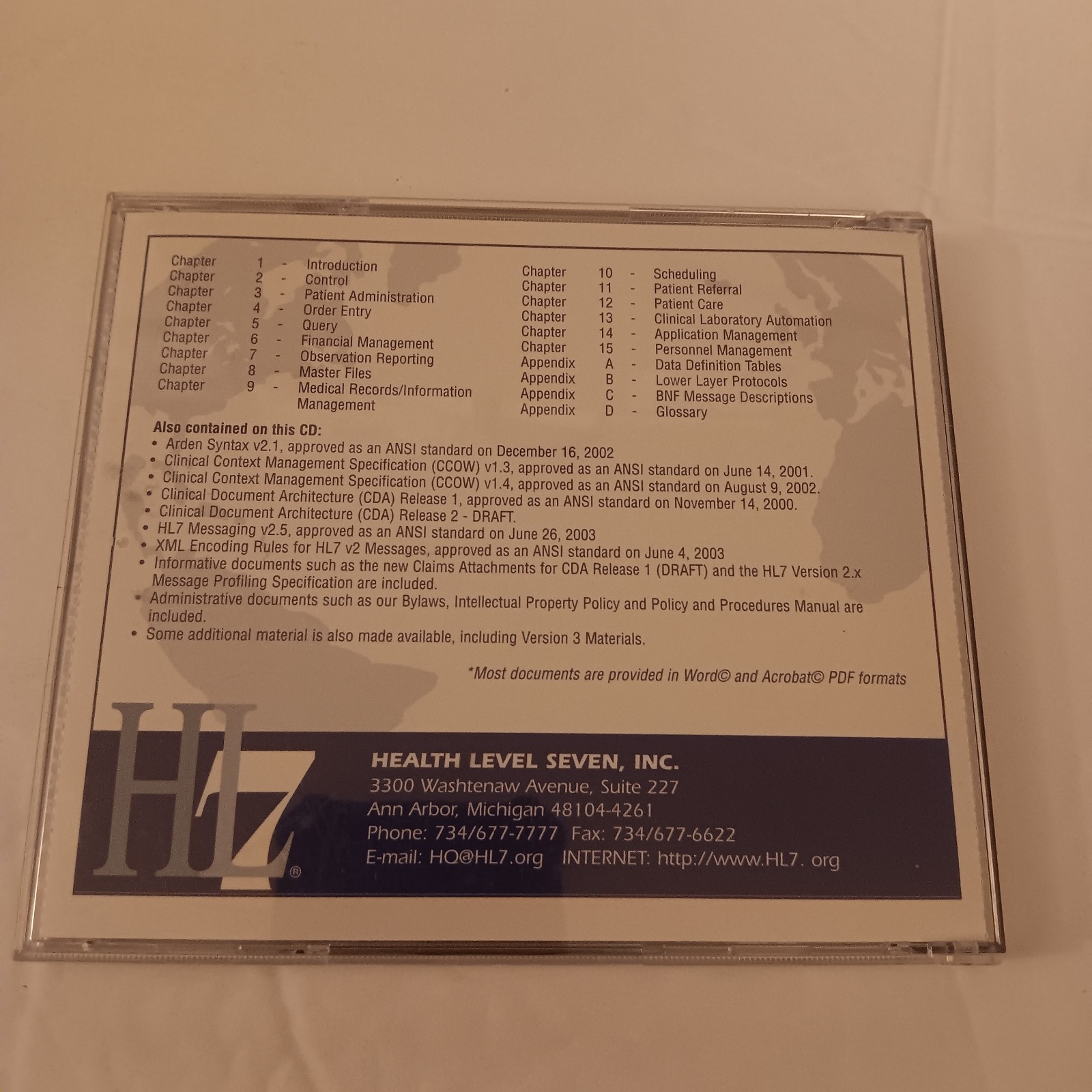 HL7 Messaging Standard Version 2.5 2003 CD-ROM ANSI / HL7 V2.5-2003