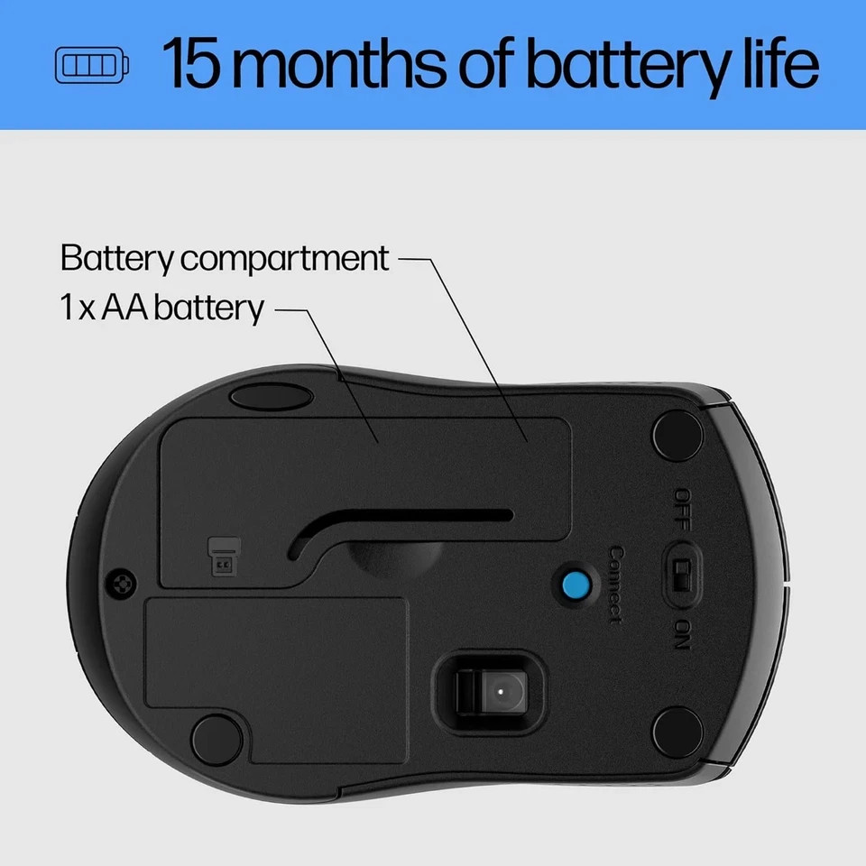 HP - X3000 G3 Wireless Optical Ambidextrous Mouse - Wireless - Jet Black