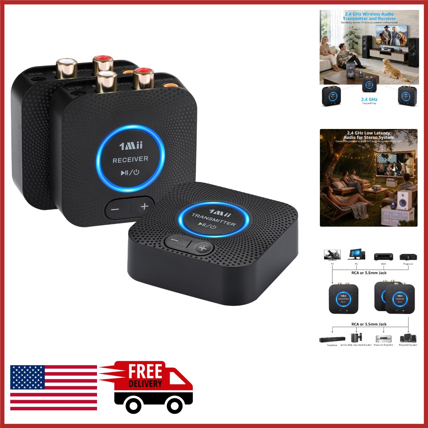 Plug and Play 2.4 GHz Wireless Audio Transmitter Receiver with Volume Control